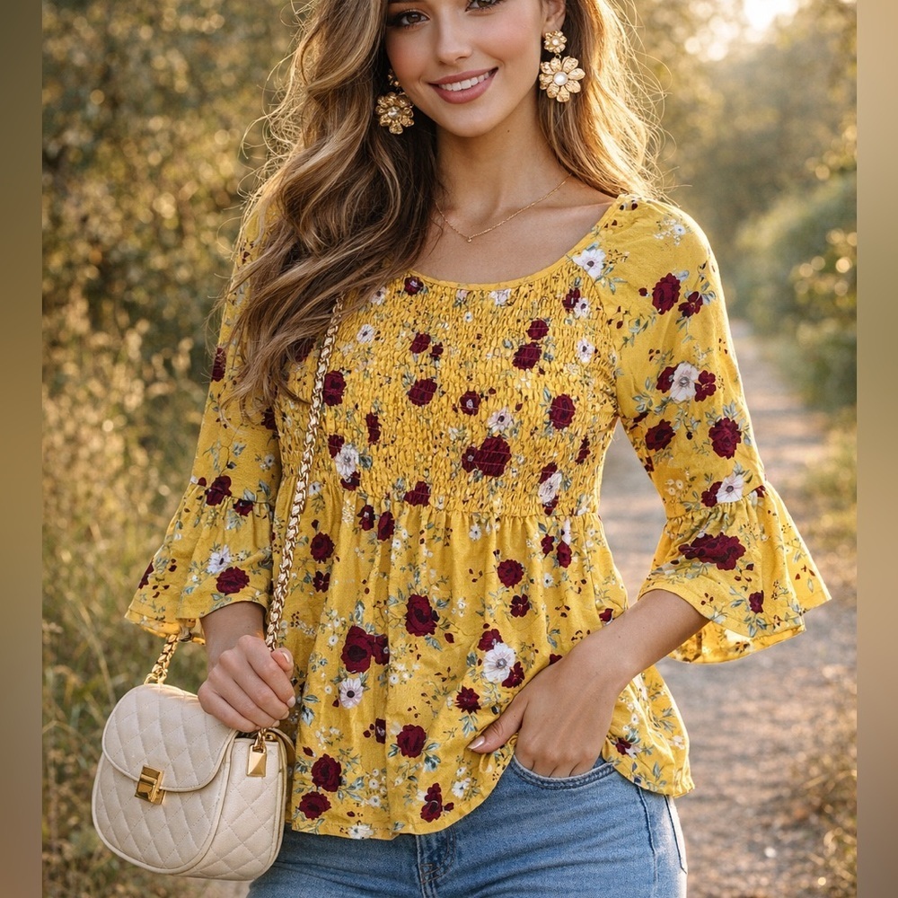 Bobbie Brooks Yellow Floral Blouse